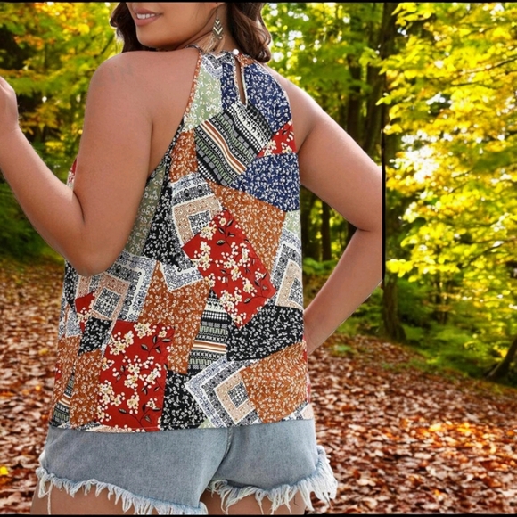 SHEIN VCAY Plus Patchwork Print Halter Top 4X - Picture 4 of 12